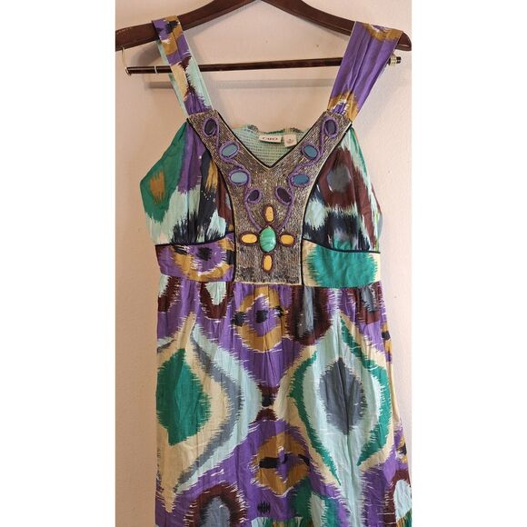 CATO GEO PRINT BEADED FAIRY SUMMER OUTDOORS VACATION RESORT MAXI DRES SIZE 8 - Picture 5 of 8